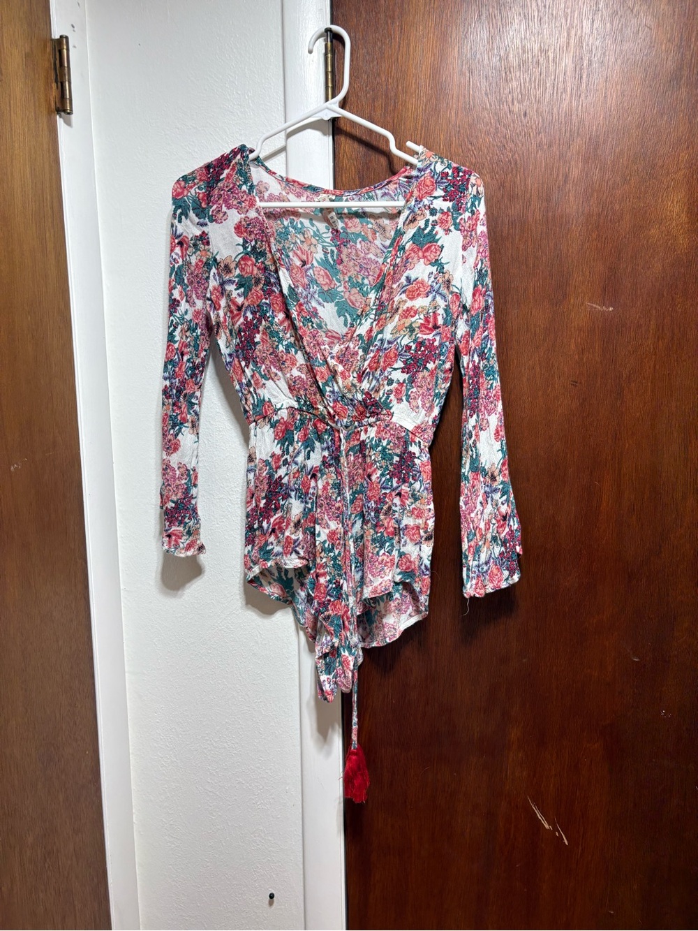 RAGA Pink & Green Floral Wrap Tie-Front Romper